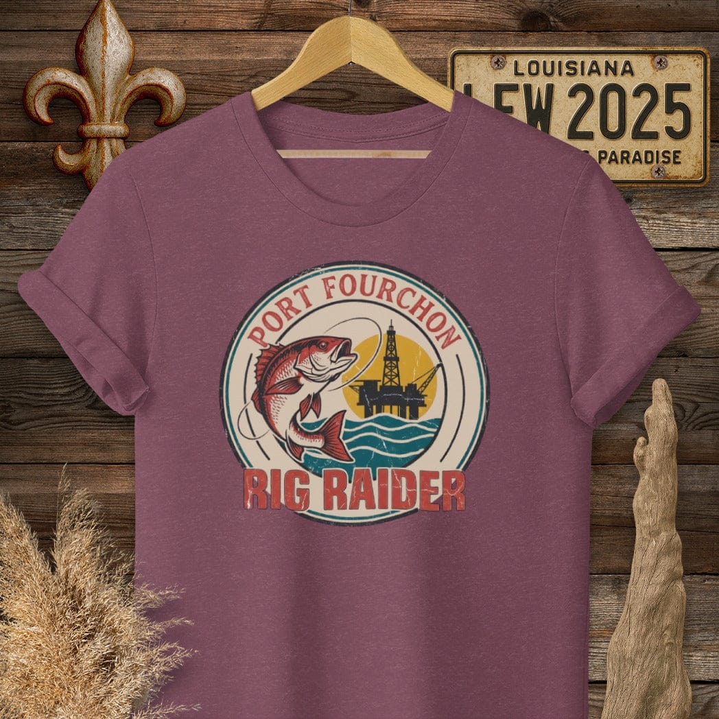 S / Heather Maroon Louisiana Port Fourchon T-Shirt by Laissez Faire Wear