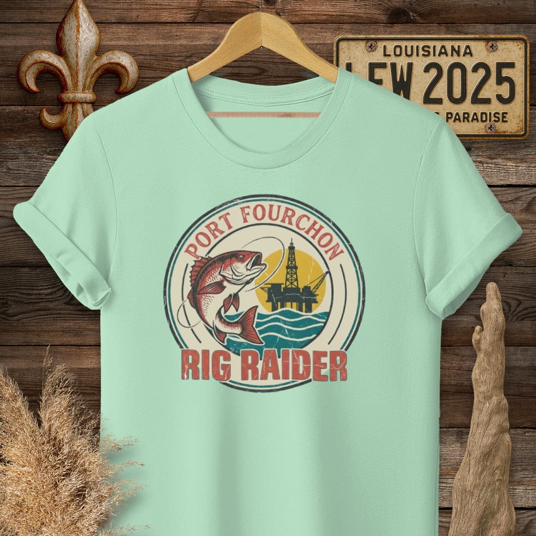 S / Mint Green Louisiana Port Fourchon T-Shirt by Laissez Faire Wear