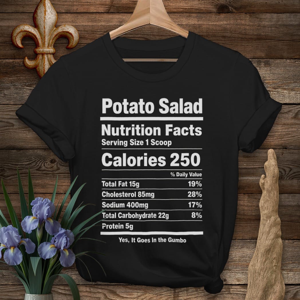 S / Black Louisiana Potato Salad Nutrition T-Shirt by Laissez Faire Wear