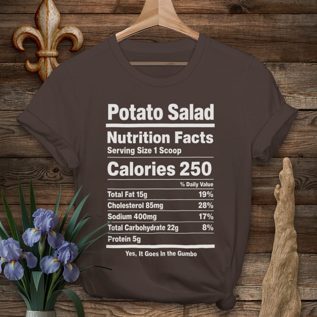 S / Dark Chocolate Louisiana Potato Salad Nutrition T-Shirt by Laissez Faire Wear