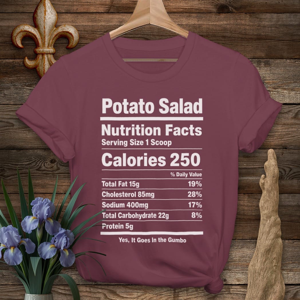 S / Maroon Louisiana Potato Salad Nutrition T-Shirt by Laissez Faire Wear