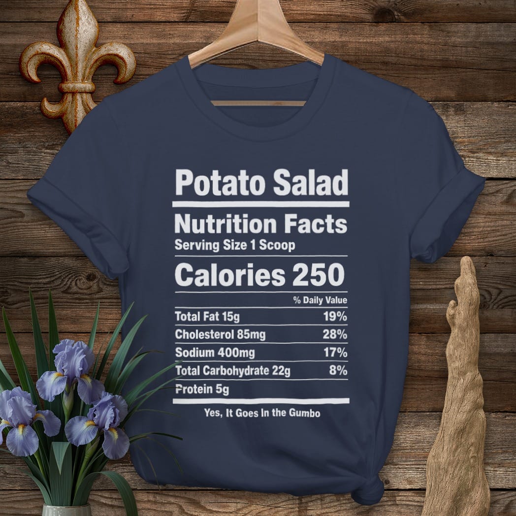 S / Navy Louisiana Potato Salad Nutrition T-Shirt by Laissez Faire Wear