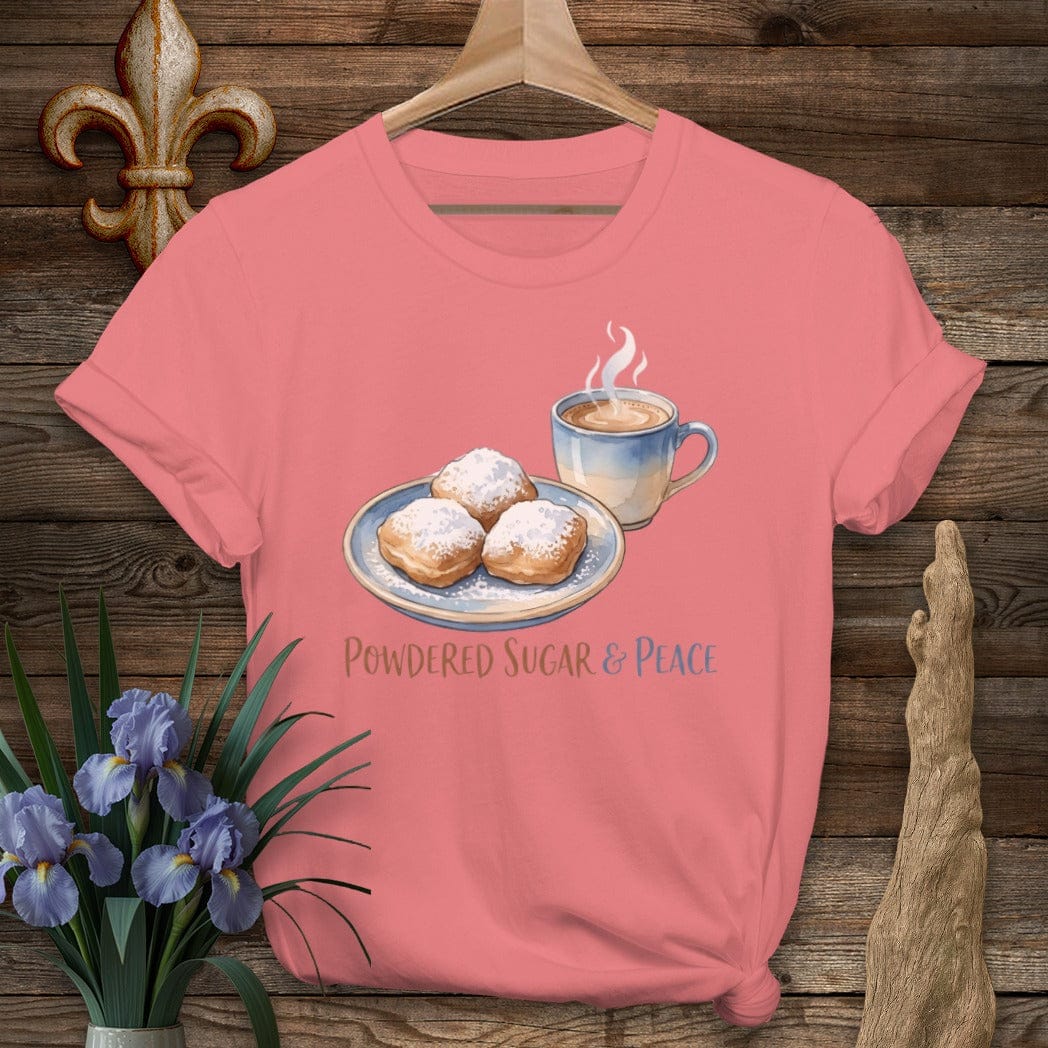 S / Coral Silk Louisiana Powered Sugar & Peace T-Shirt by Laissez Faire Wear