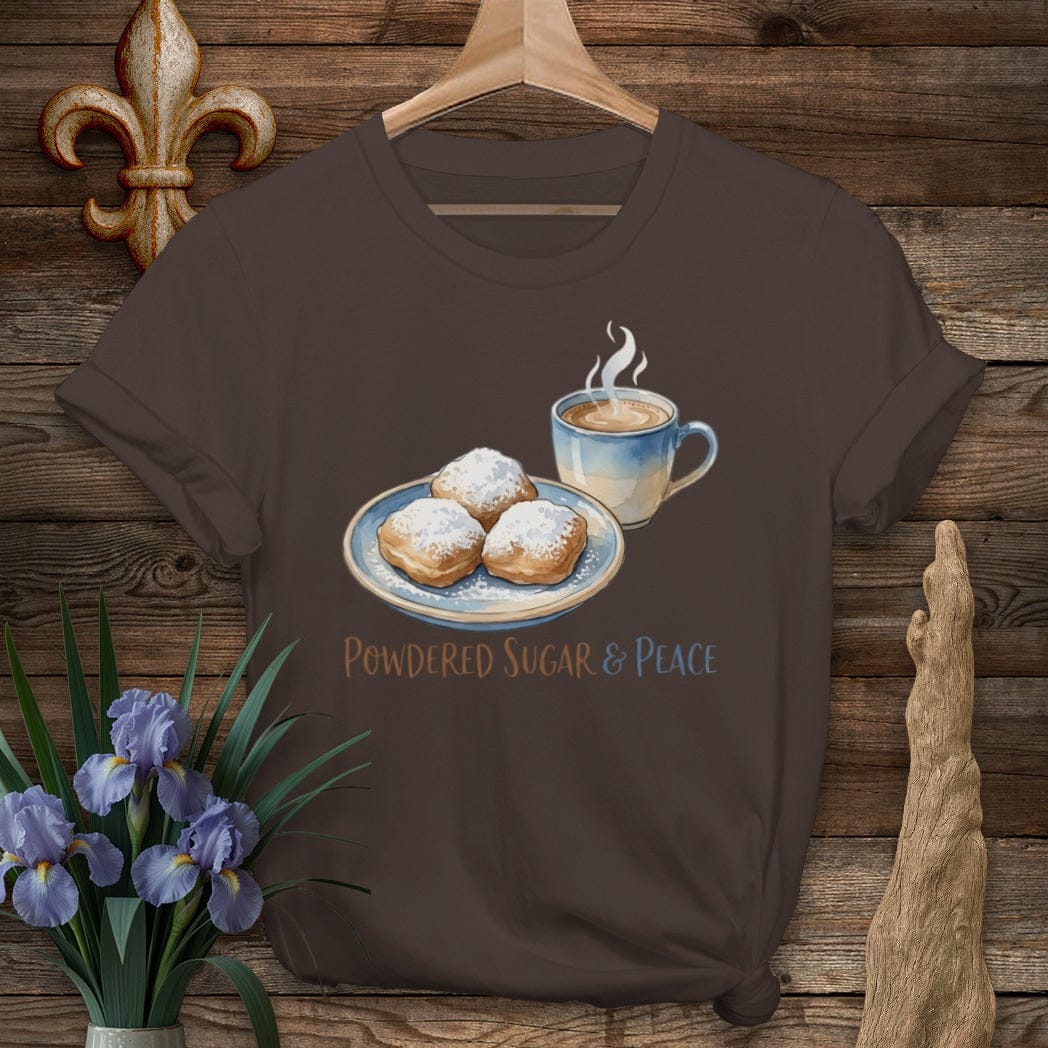 S / Dark Chocolate Louisiana Powered Sugar & Peace T-Shirt by Laissez Faire Wear