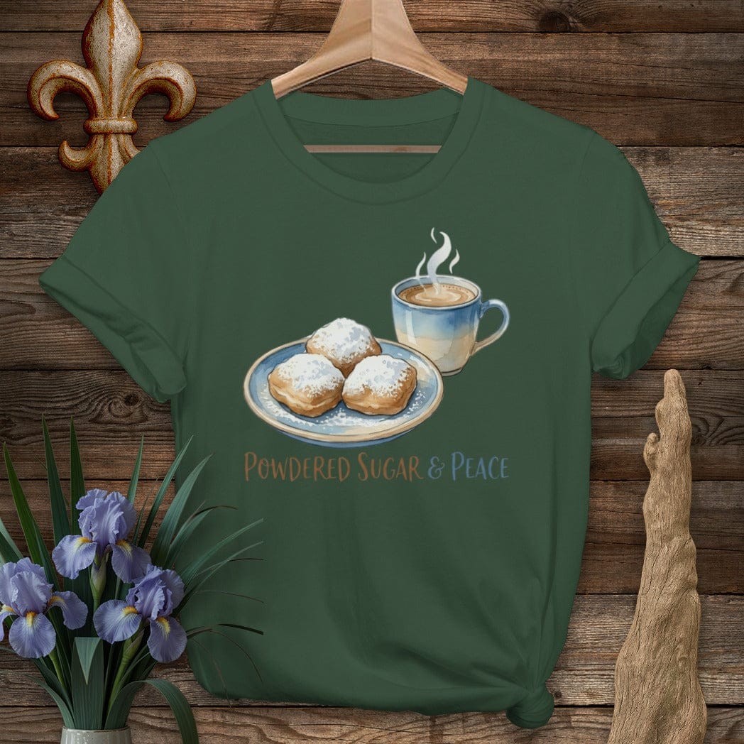 S / Forest Green Louisiana Powered Sugar & Peace T-Shirt by Laissez Faire Wear