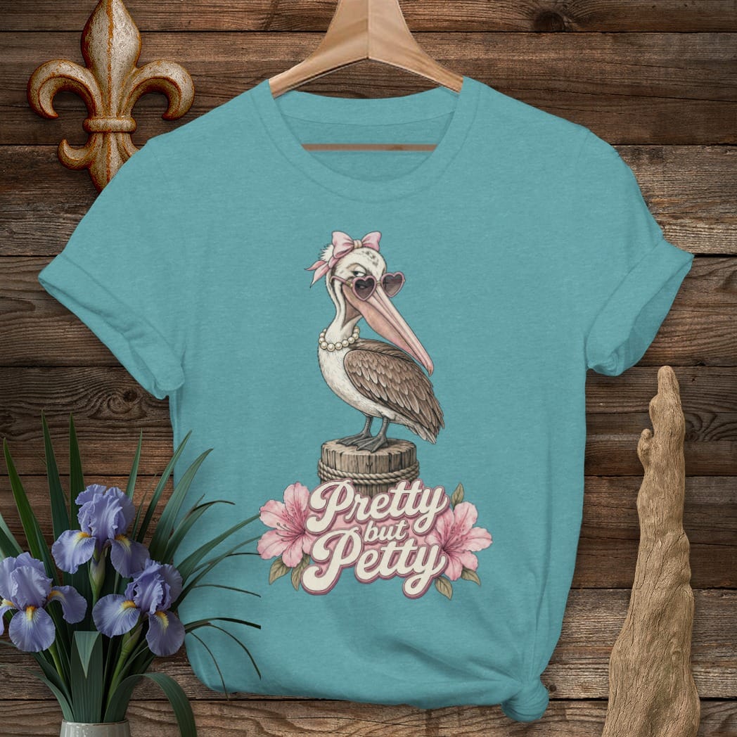 S / Heather Galapagos Blue Louisiana Pretty But Petty T-Shirt by Laissez Faire Wear
