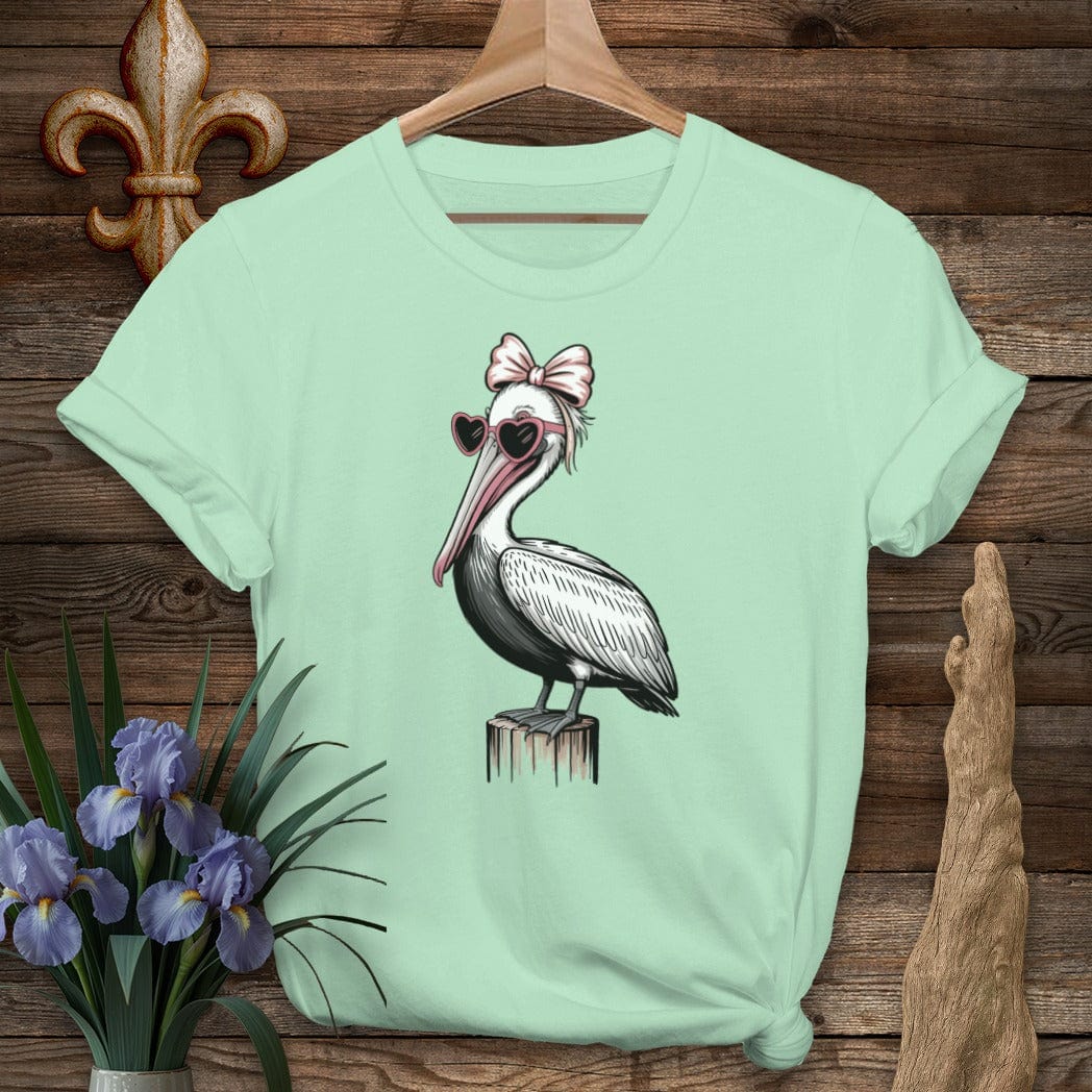 S / Mint Green Louisiana Pretty Pelican in Pink by Laissez Faire Wear
