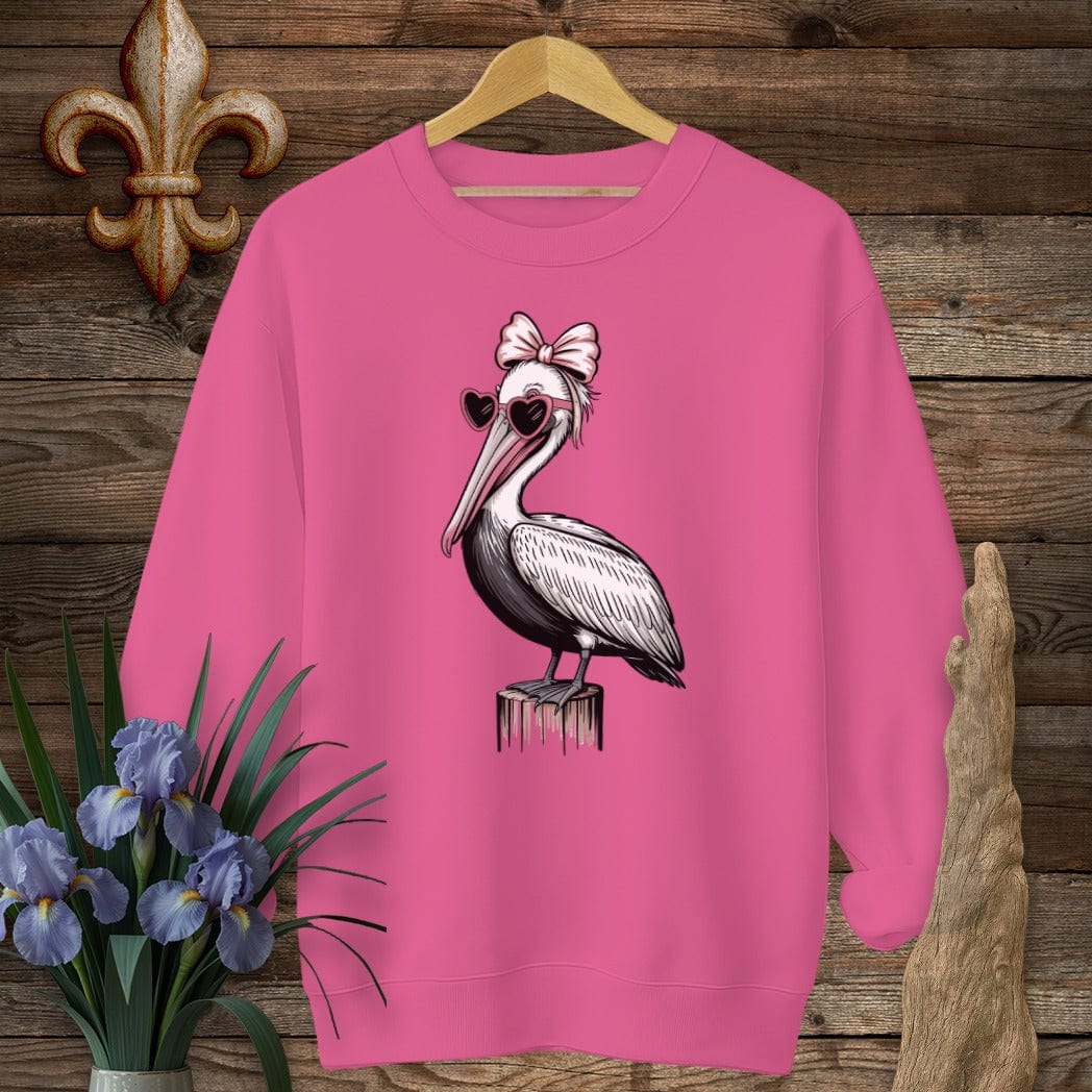 S / Heliconia Louisiana Pretty Pelican in Pink Sweatshirt by Laissez Faire Wear
