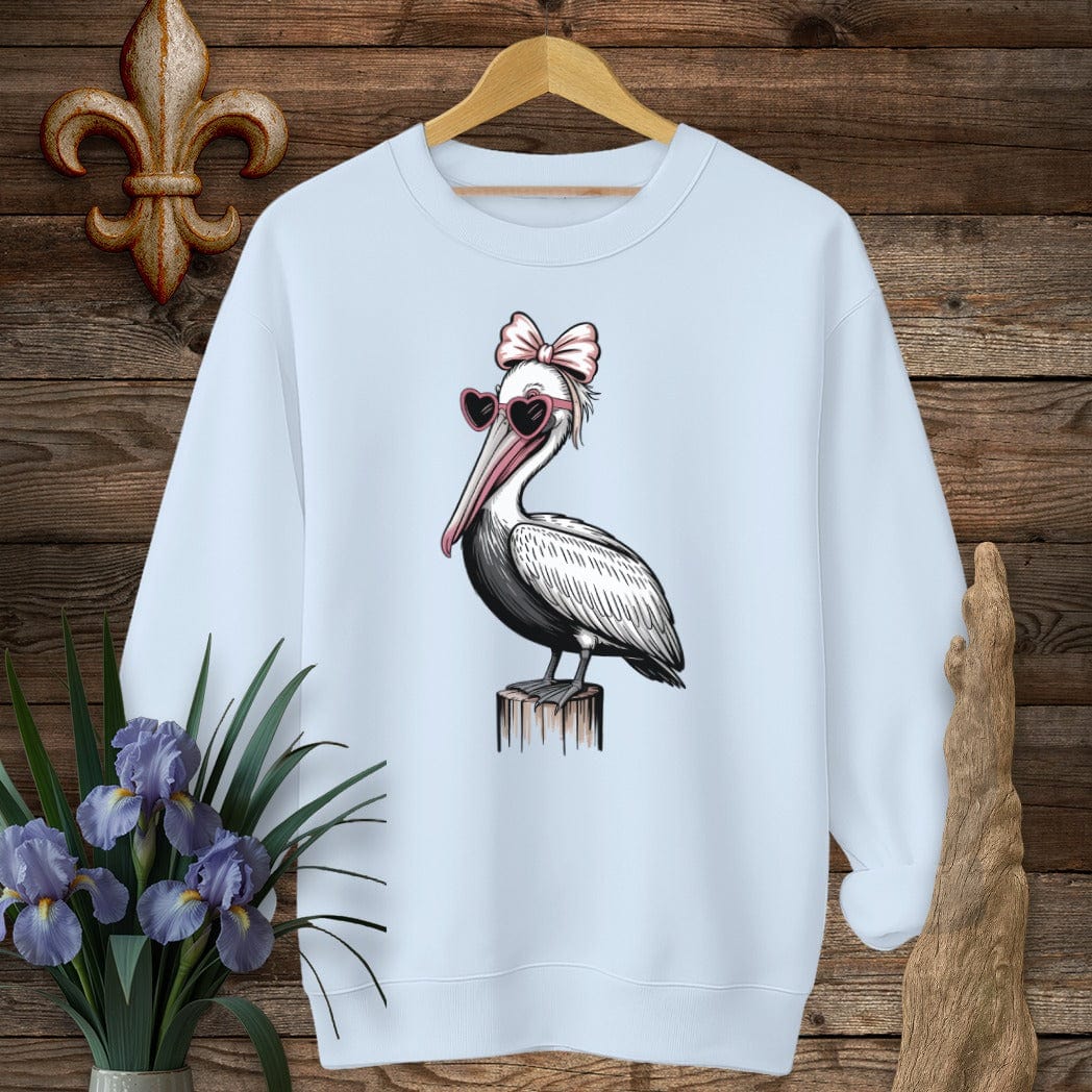 S / Light Blue Louisiana Pretty Pelican in Pink Sweatshirt by Laissez Faire Wear