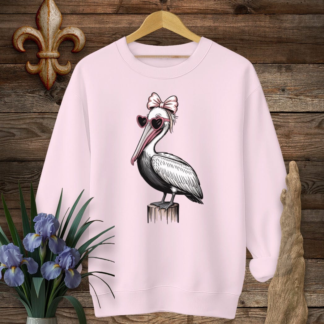 S / Light Pink Louisiana Pretty Pelican in Pink Sweatshirt by Laissez Faire Wear