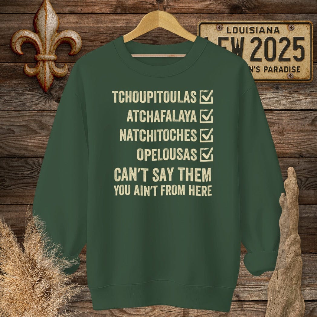 S / Forest Green Louisiana Pronunciation Test Sweatshirt by Laissez Faire Wear