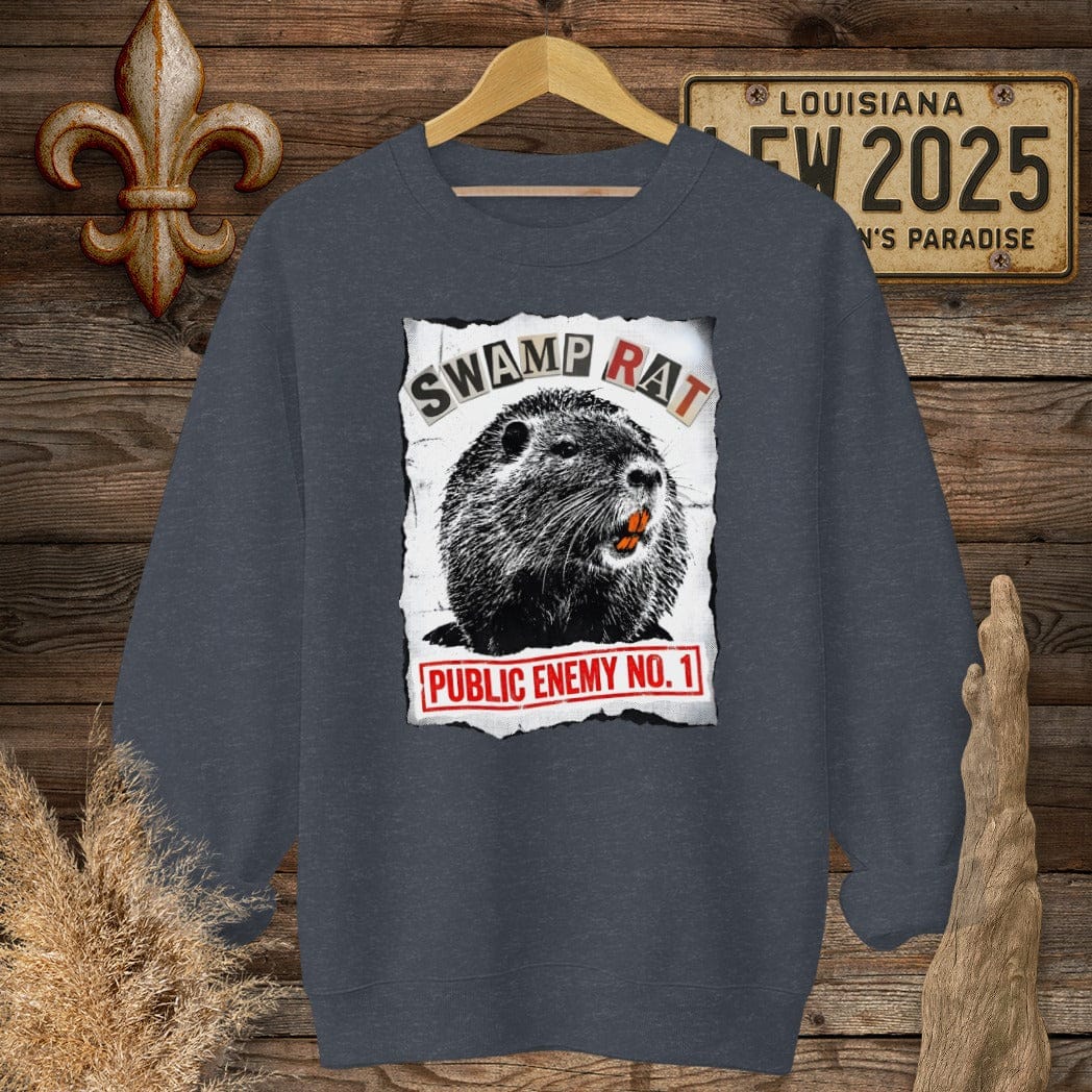 S / Heather Sport Dark Navy Louisiana Public Enemy No. 1 Sweatshirt by Laissez Faire Wear