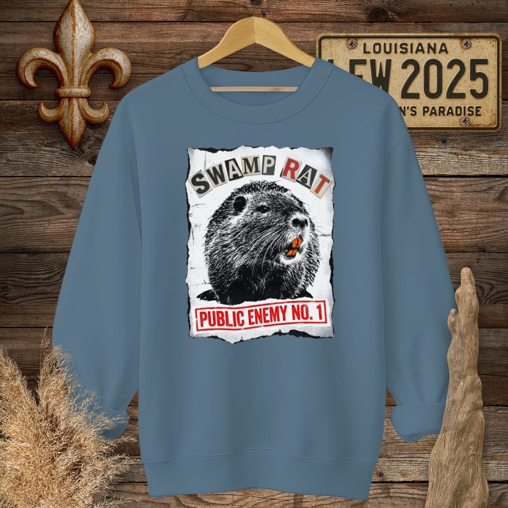 S / Indigo Blue Louisiana Public Enemy No. 1 Sweatshirt by Laissez Faire Wear