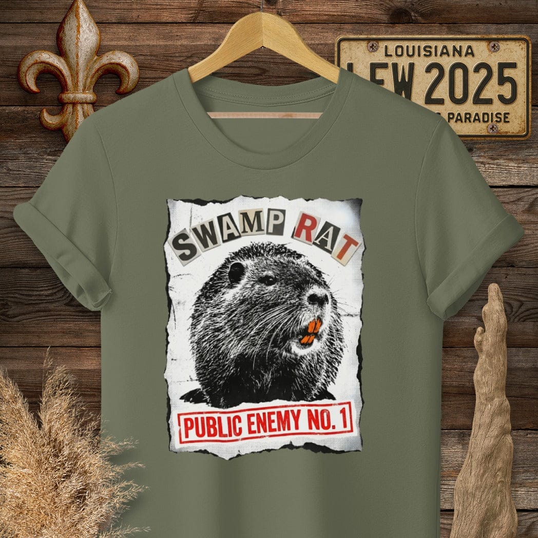 S / Military Green Louisiana Public Enemy No. 1 T-Shirt by Laissez Faire Wear