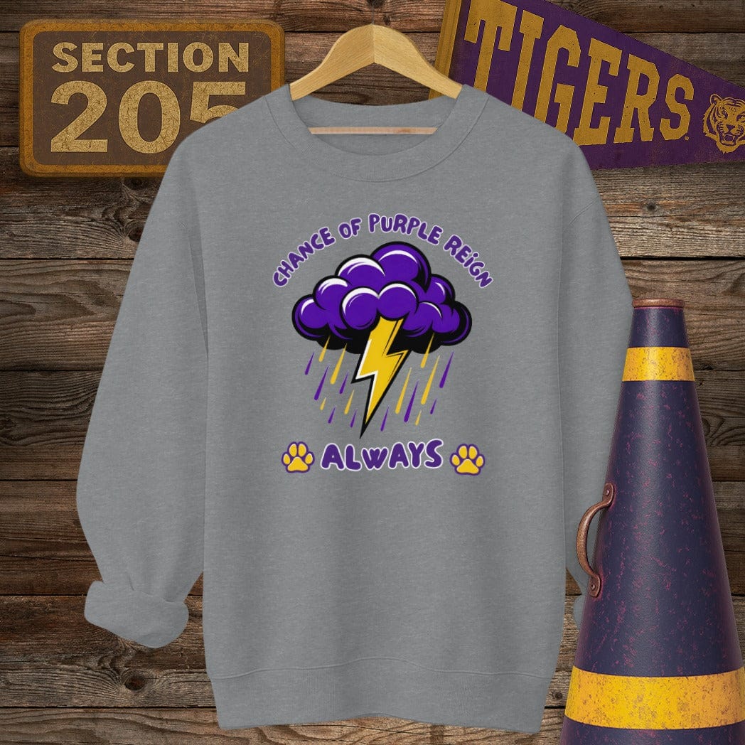 S / Graphite Heather Louisiana Purple Reign Game Day Sweatshirt by Laissez Faire Wear