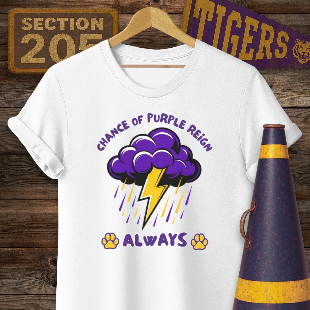 S / White Louisiana Purple Reign Game Day T-Shirt by Laissez Faire Wear