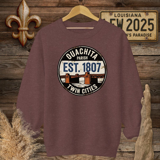 S / Heather Sport Dark Maroon Louisiana Quachita Parish Sweatshirt by Laissez Faire Wear