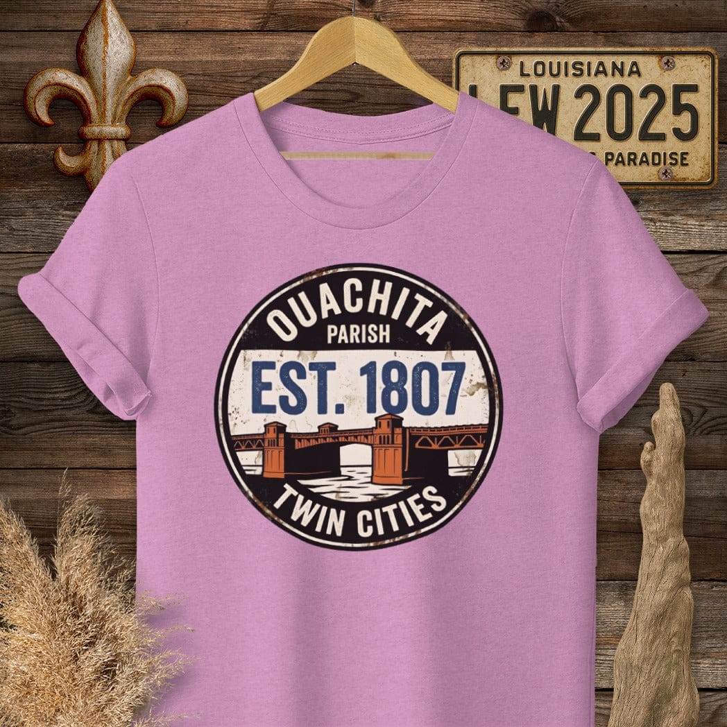 S / Heather Radiant Orchid Louisiana Quachita Parish T-Shirt by Laissez Faire Wear