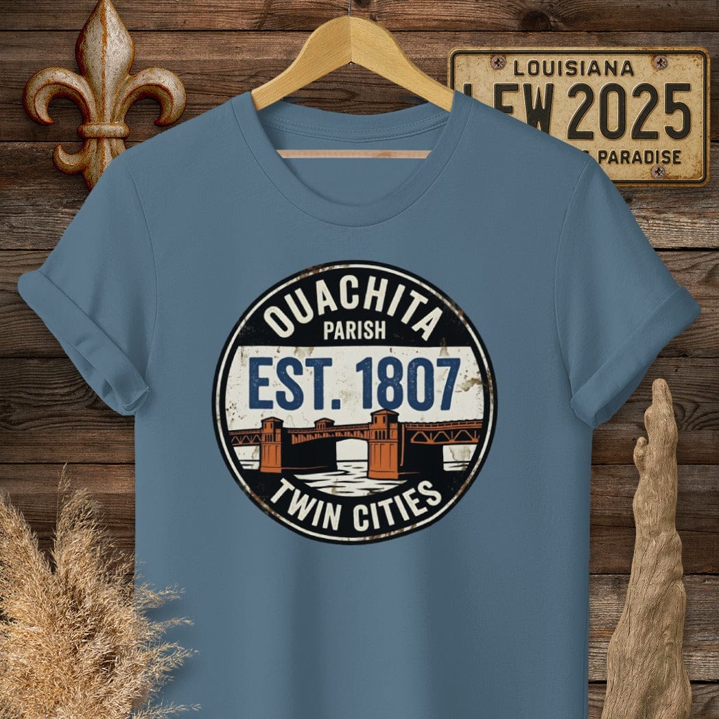 S / Indigo Blue Louisiana Quachita Parish T-Shirt by Laissez Faire Wear