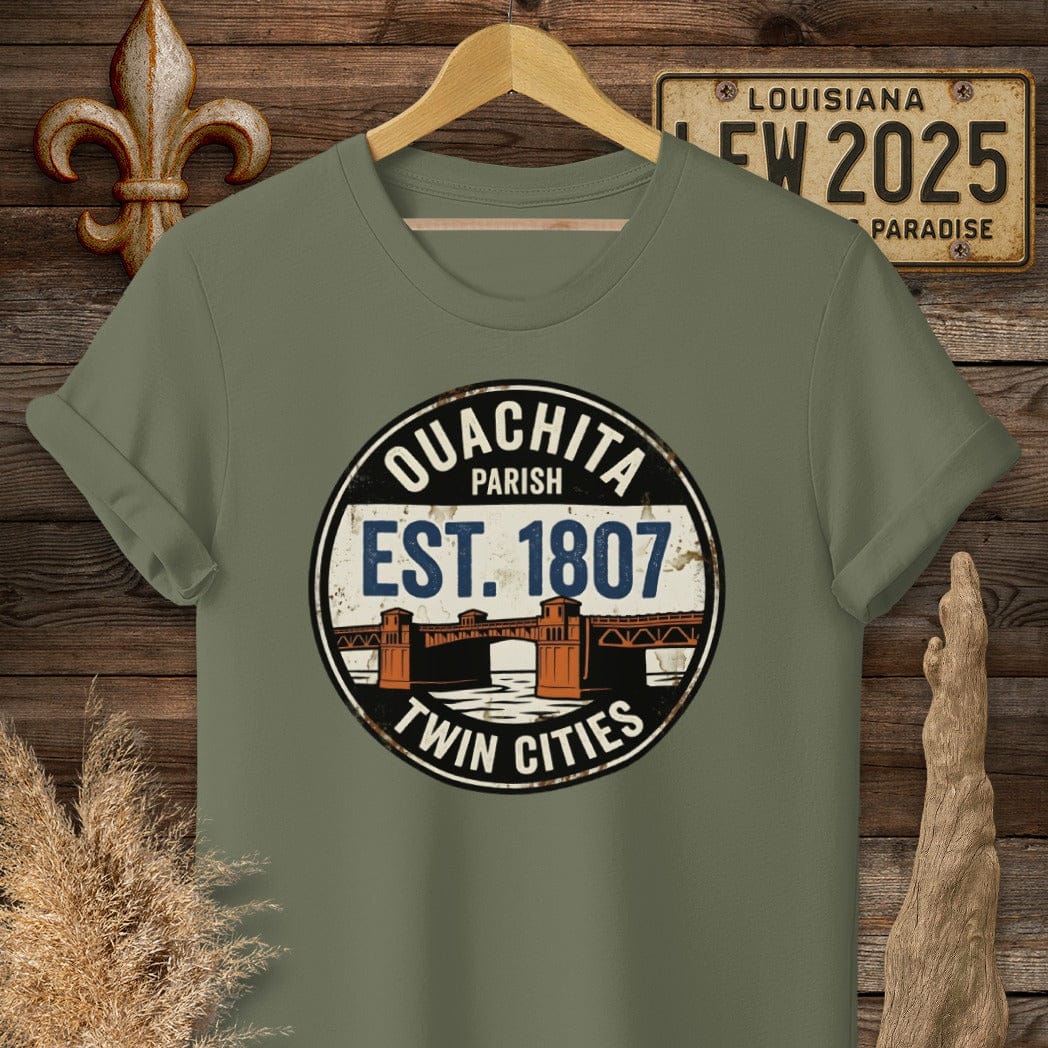 S / Military Green Louisiana Quachita Parish T-Shirt by Laissez Faire Wear