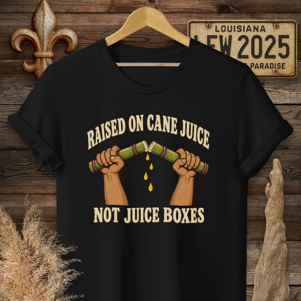 S / Black Louisiana Raised on Cane Juice T-Shirt by Laissez Faire Wear