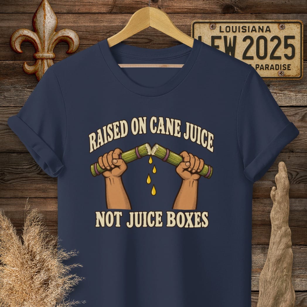S / Navy Louisiana Raised on Cane Juice T-Shirt by Laissez Faire Wear