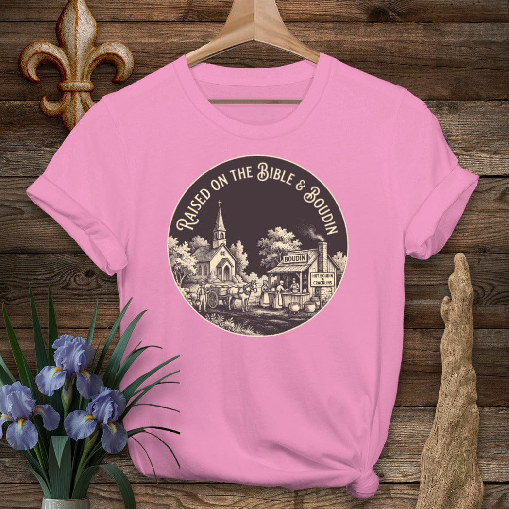 S / Azalea Louisiana Raised on the Bible & Boudin T-Shirt by Laissez Faire Wear