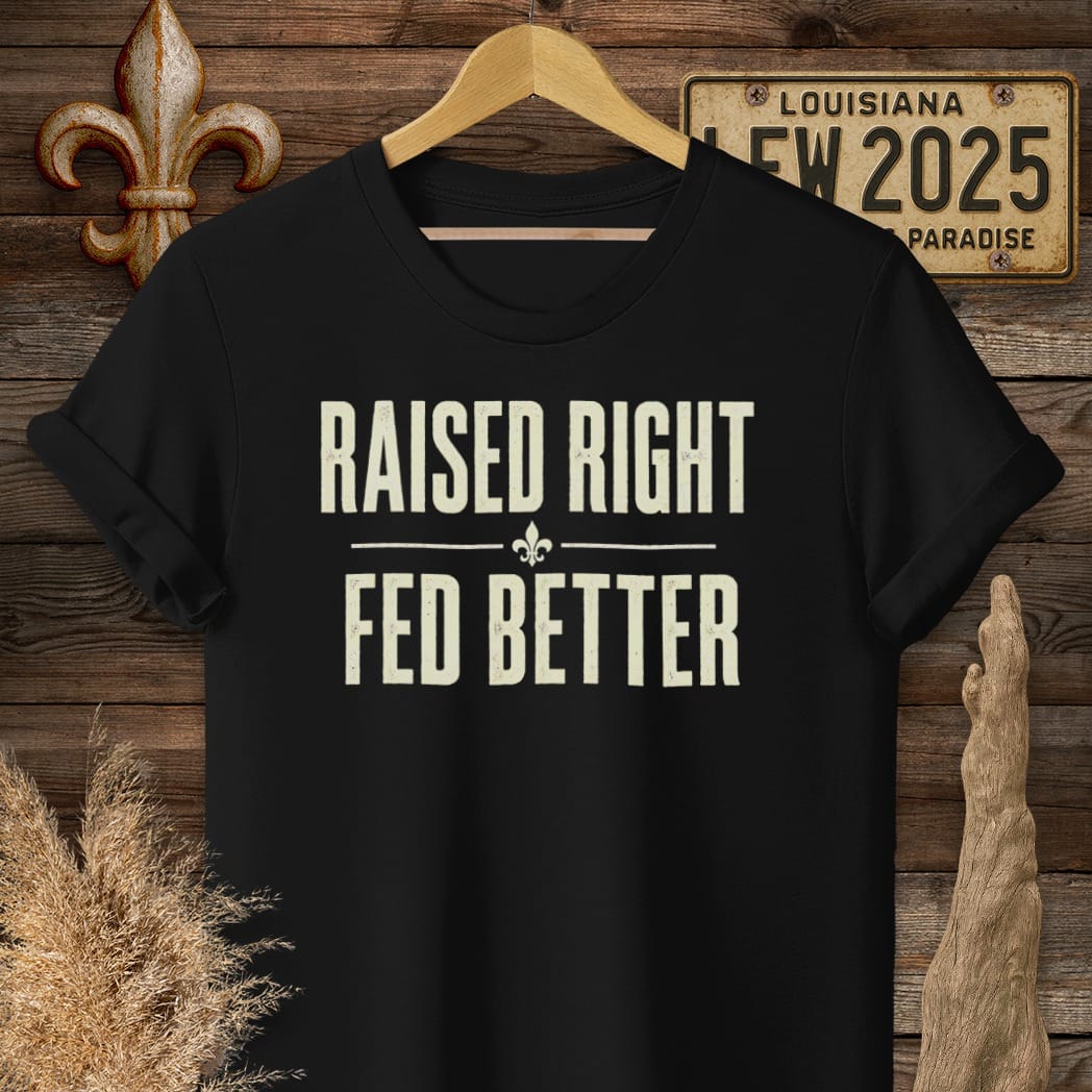 S / Black Louisiana Raised Right T-Shirt by Laissez Faire Wear
