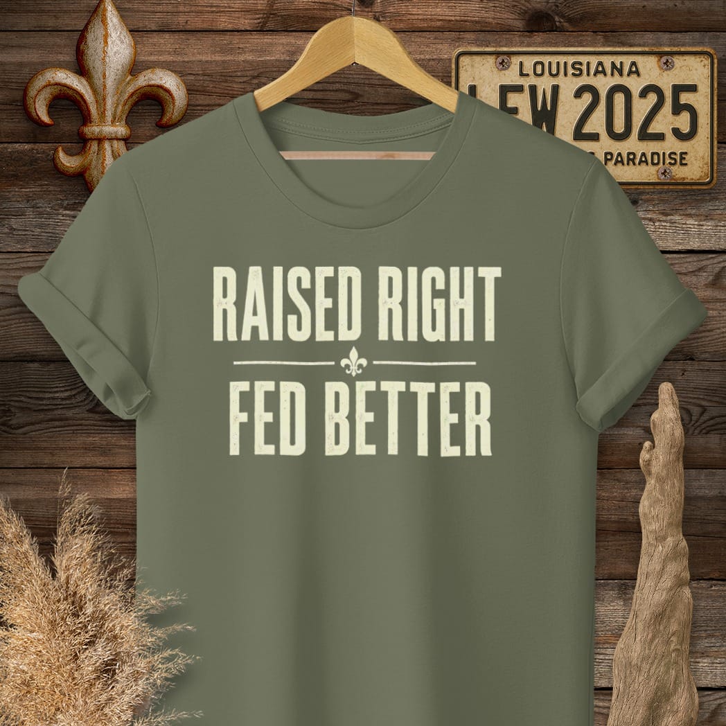 S / Military Green Louisiana Raised Right T-Shirt by Laissez Faire Wear
