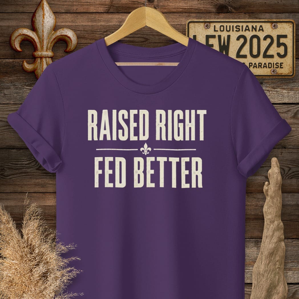 S / Purple Louisiana Raised Right T-Shirt by Laissez Faire Wear