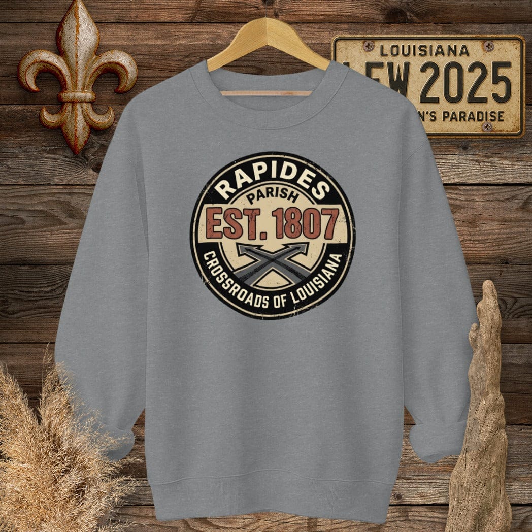 S / Graphite Heather Louisiana Rapides Parish Sweatshirt by Laissez Faire Wear