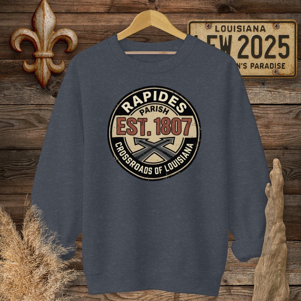 S / Heather Sport Dark Navy Louisiana Rapides Parish Sweatshirt by Laissez Faire Wear