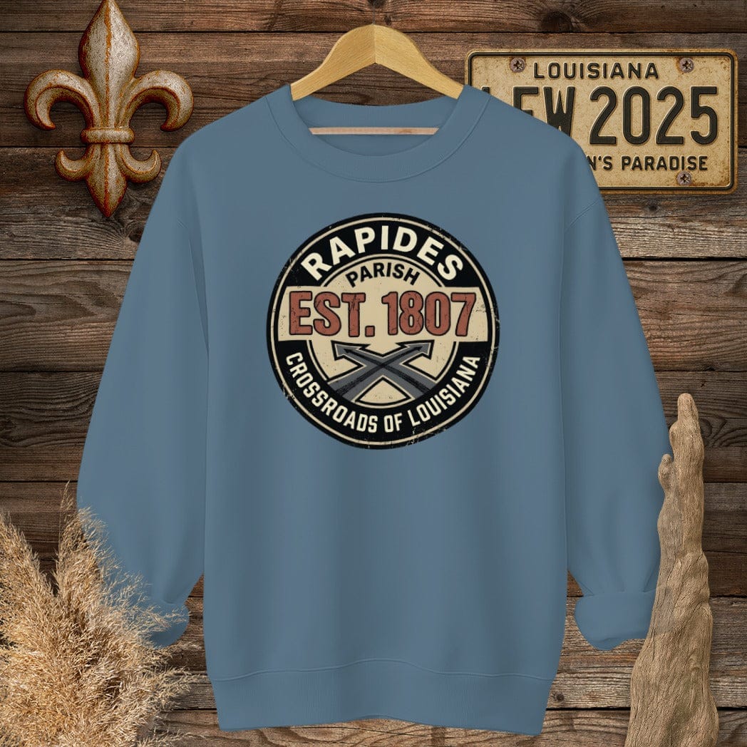 S / Indigo Blue Louisiana Rapides Parish Sweatshirt by Laissez Faire Wear
