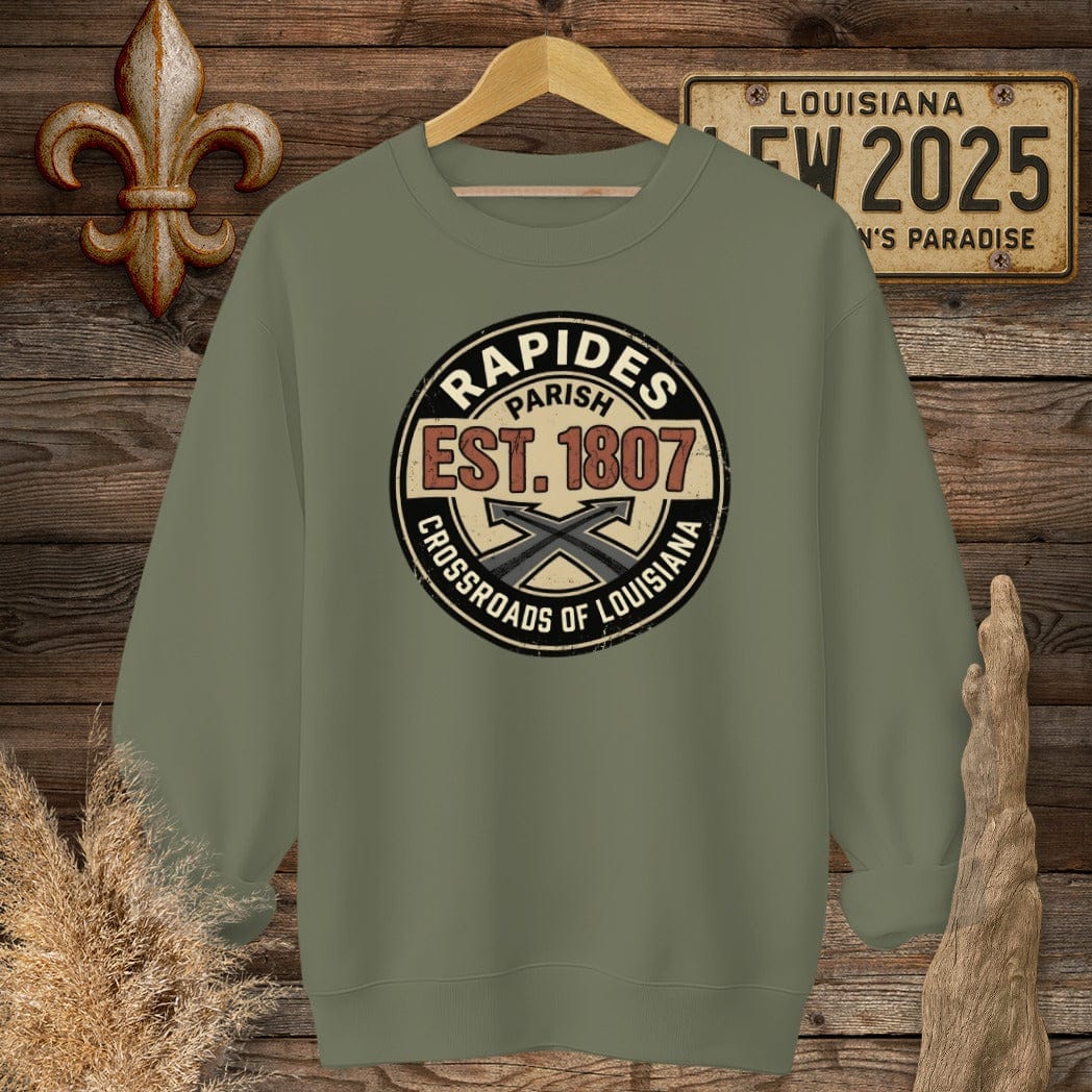 S / Military Green Louisiana Rapides Parish Sweatshirt by Laissez Faire Wear