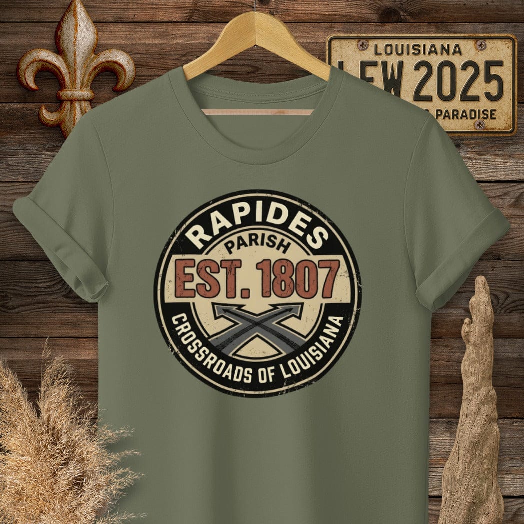 S / Military Green Louisiana Rapides Parish T-Shirt by Laissez Faire Wear