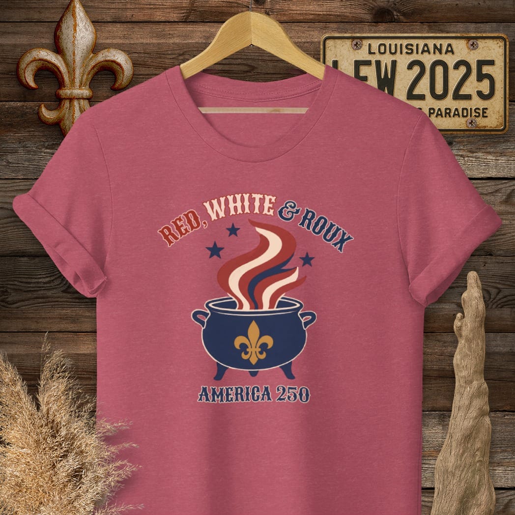 S / Heather Cardinal Louisiana Red, White & Roux T-Shirt by Laissez Faire Wear