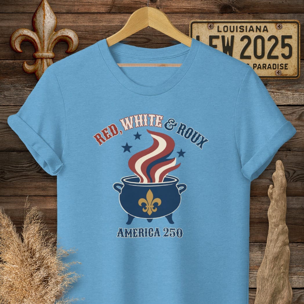 S / Heather Sapphire Louisiana Red, White & Roux T-Shirt by Laissez Faire Wear