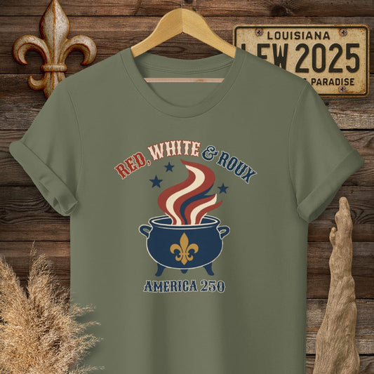 S / Military Green Louisiana Red, White & Roux T-Shirt by Laissez Faire Wear