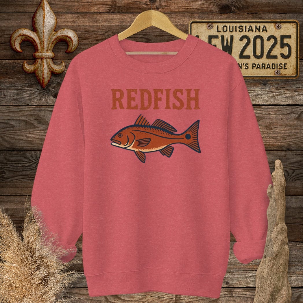 S / Heather Scarlet Red Louisiana Redfish Minimalist Sweatshirt by Laissez Faire Wear