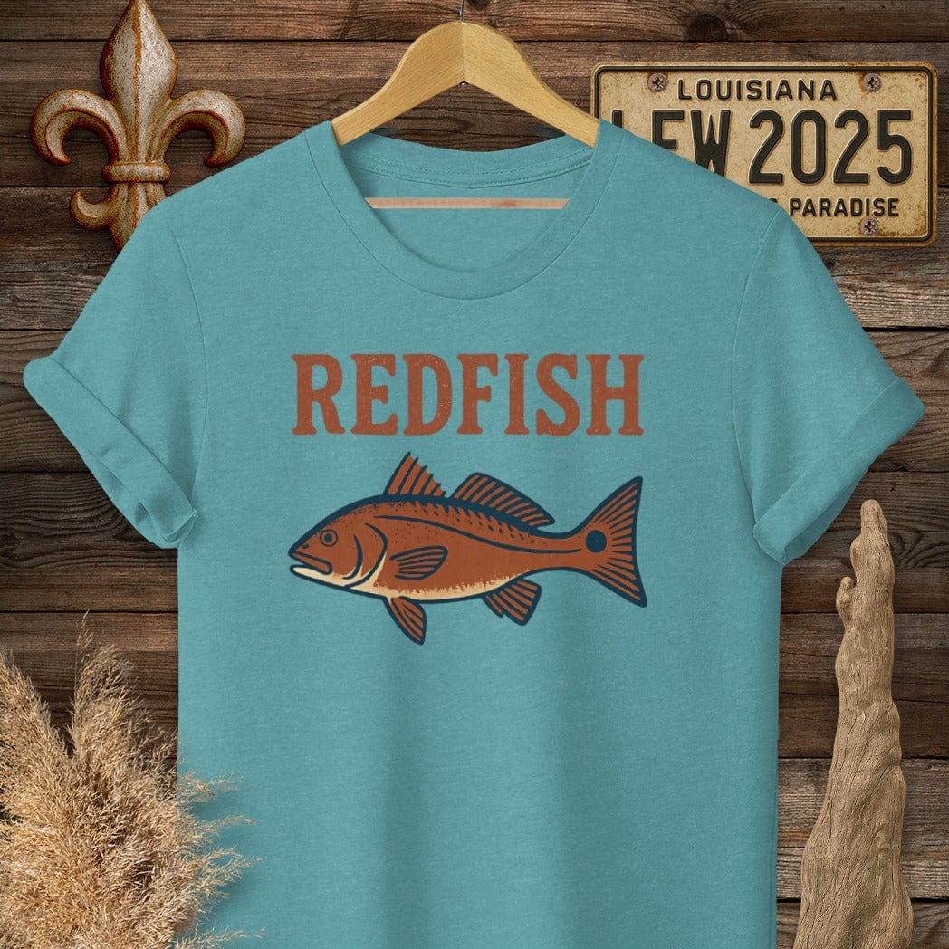 S / Heather Galapagos Blue Louisiana Redfish Minimalist T-Shirt by Laissez Faire Wear