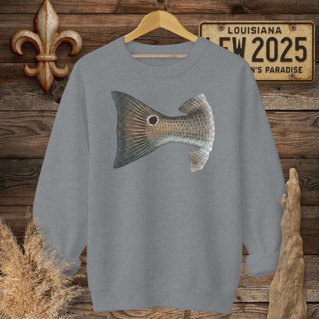 S / Graphite Heather Louisiana Redfish Tail Sweatshirt by Laissez Faire Wear
