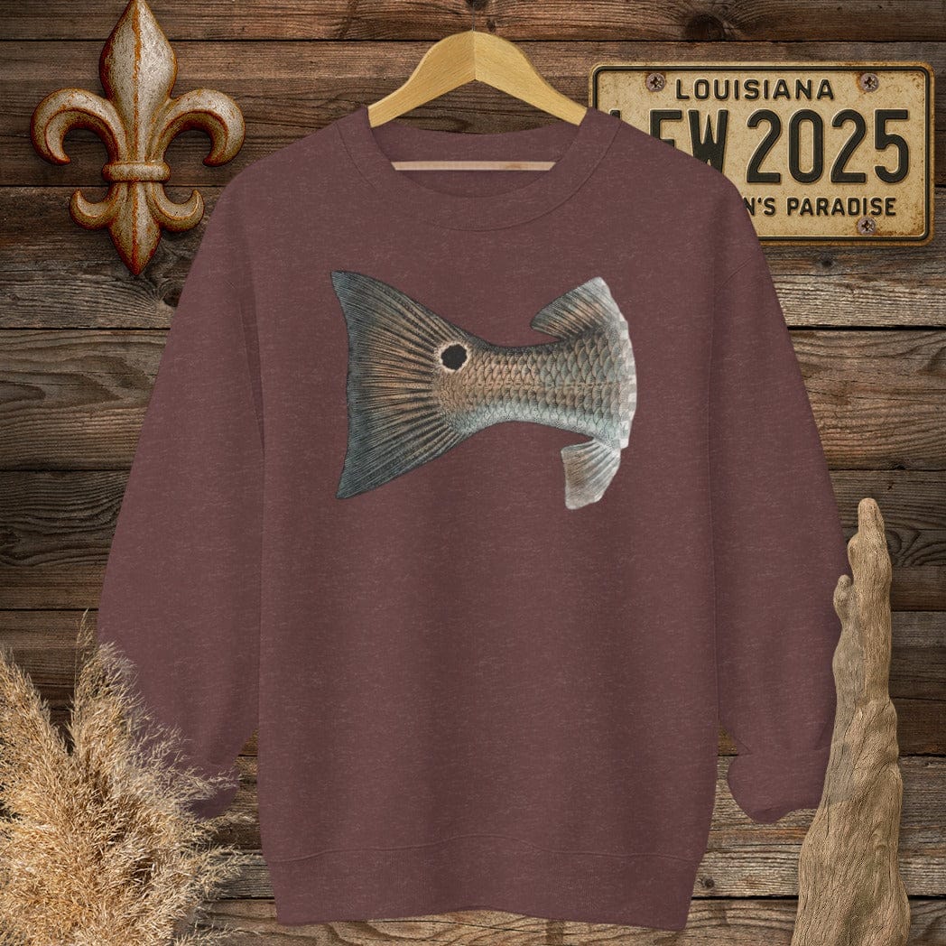 S / Heather Sport Dark Maroon Louisiana Redfish Tail Sweatshirt by Laissez Faire Wear