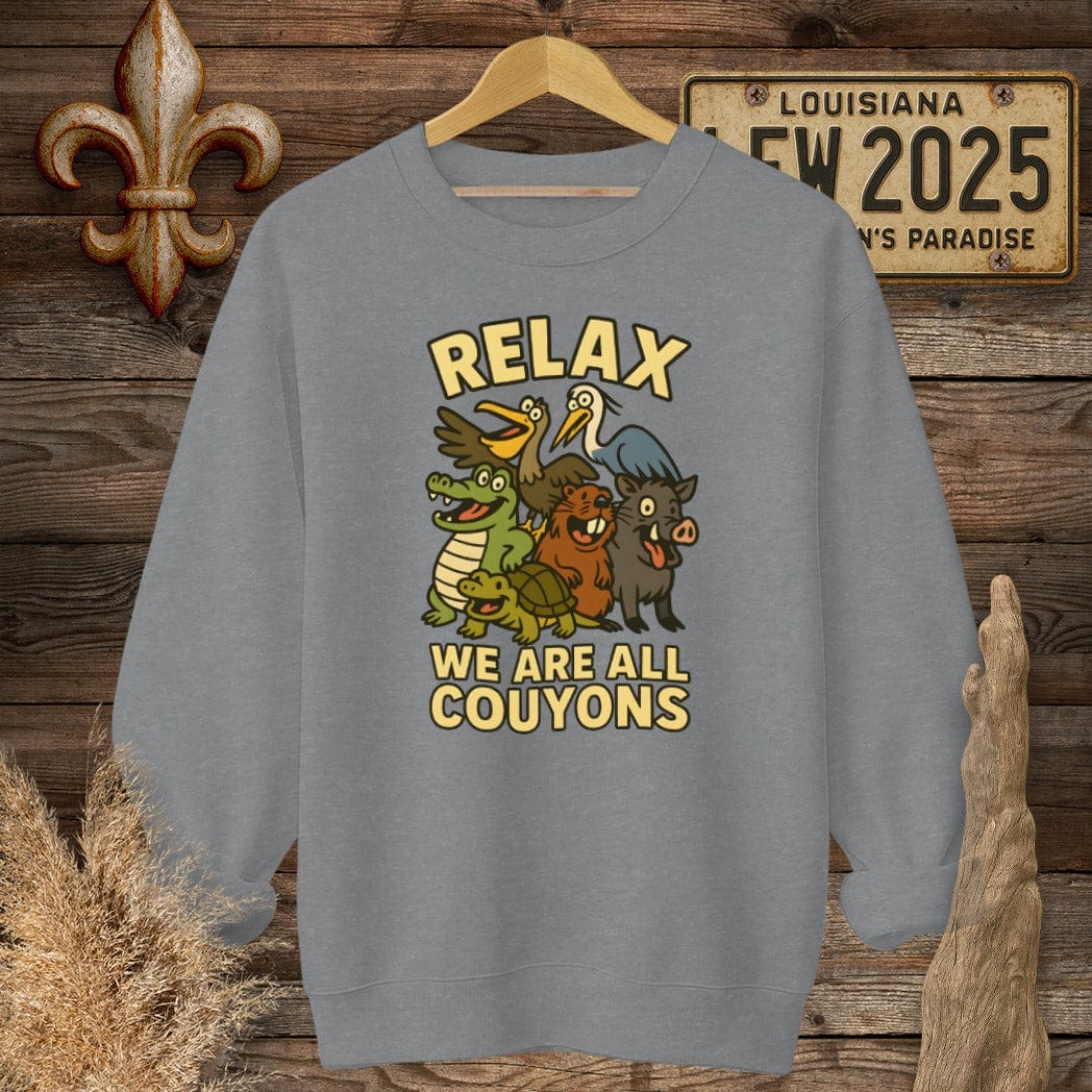 S / Graphite Heather Louisiana Relax, We are all Couyons Sweatshirt by Laissez Faire Wear