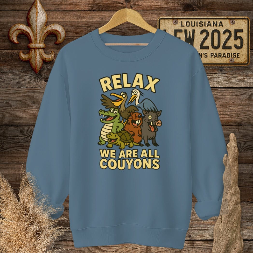S / Indigo Blue Louisiana Relax, We are all Couyons Sweatshirt by Laissez Faire Wear