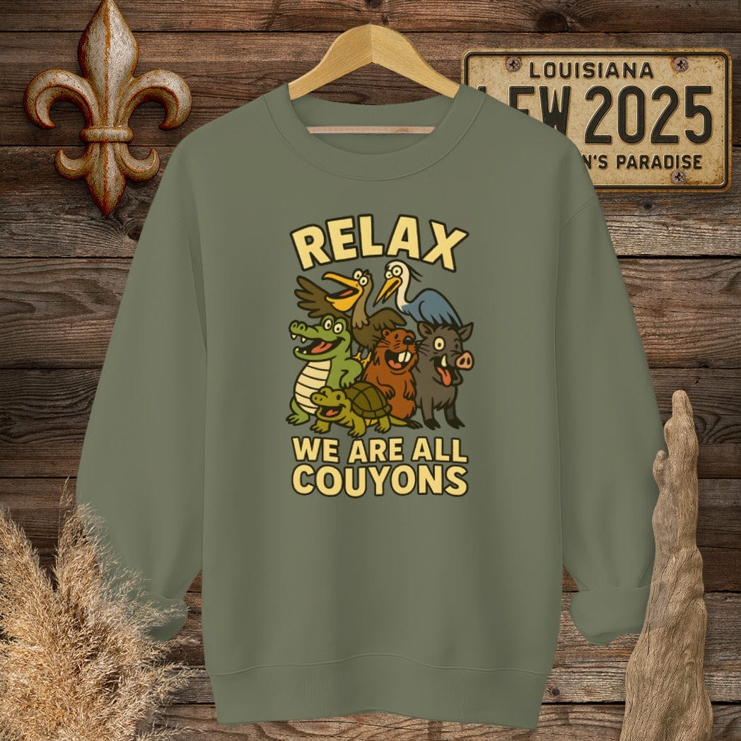 S / Military Green Louisiana Relax, We are all Couyons Sweatshirt by Laissez Faire Wear