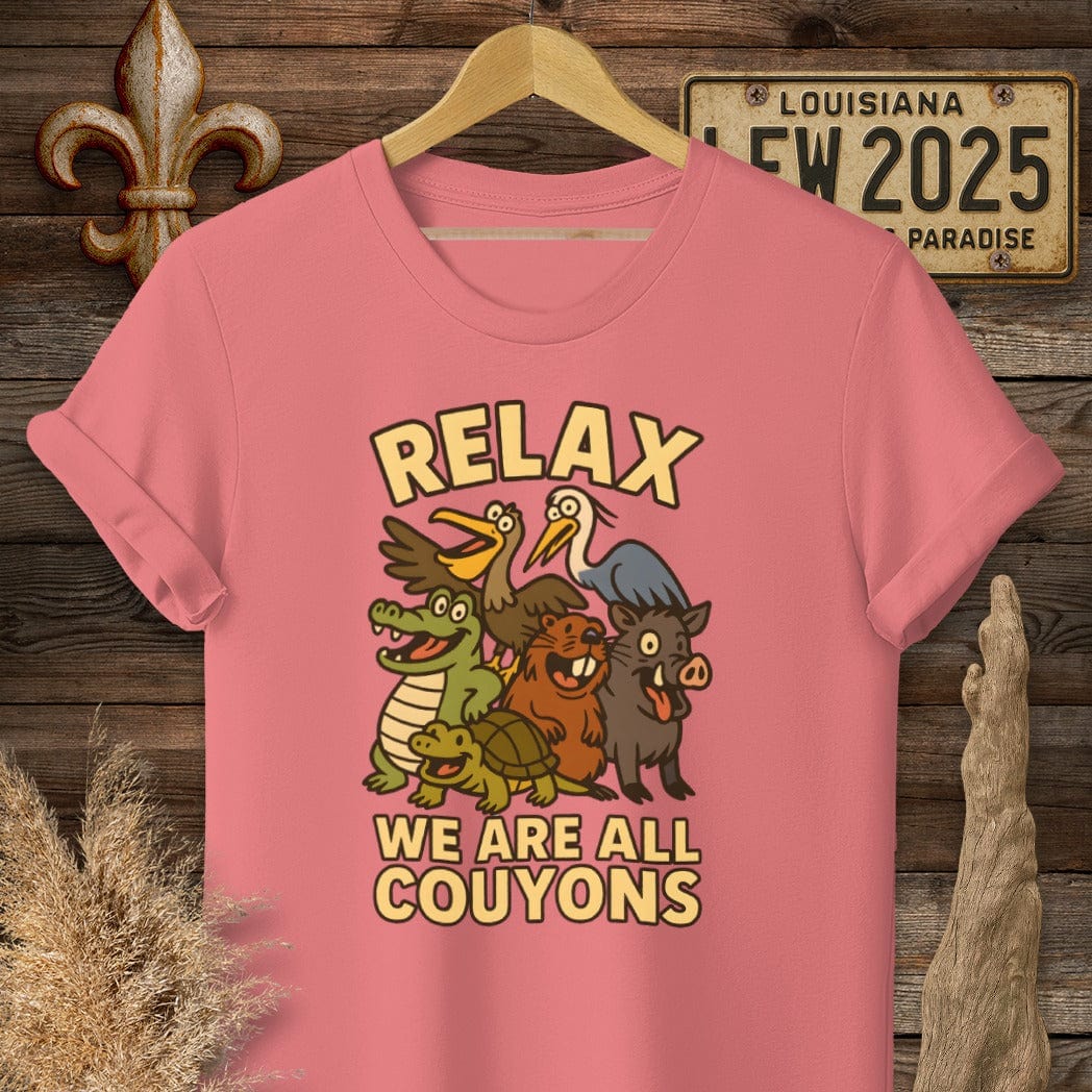 S / Coral Silk Louisiana Relax, We are all Couyons T-Shirt by Laissez Faire Wear