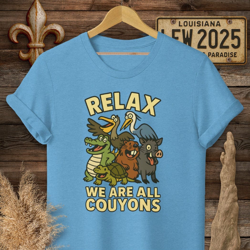S / Heather Sapphire Louisiana Relax, We are all Couyons T-Shirt by Laissez Faire Wear