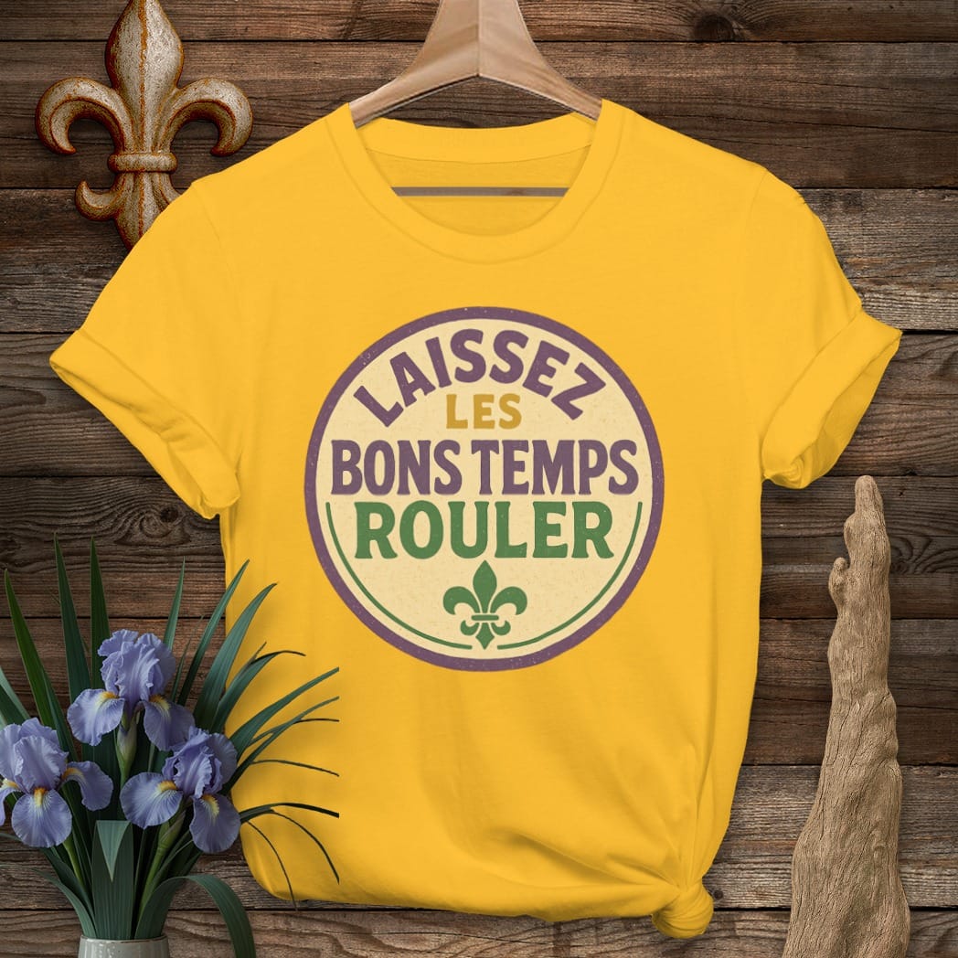 S / Gold Louisiana Retro Laissez Les Bons Temps Rouler T-Shirt by Laissez Faire Wear