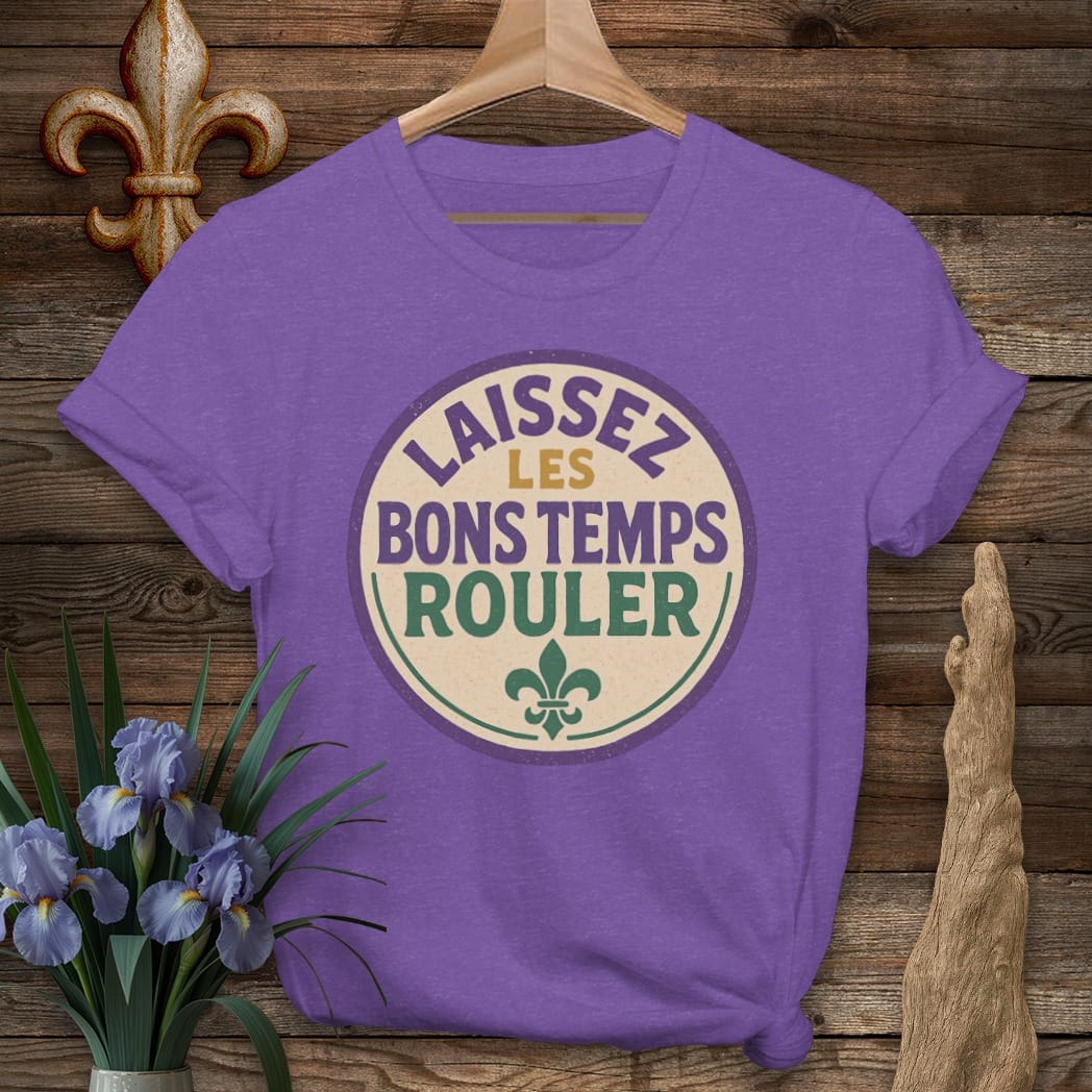 S / Heather Purple Louisiana Retro Laissez Les Bons Temps Rouler T-Shirt by Laissez Faire Wear