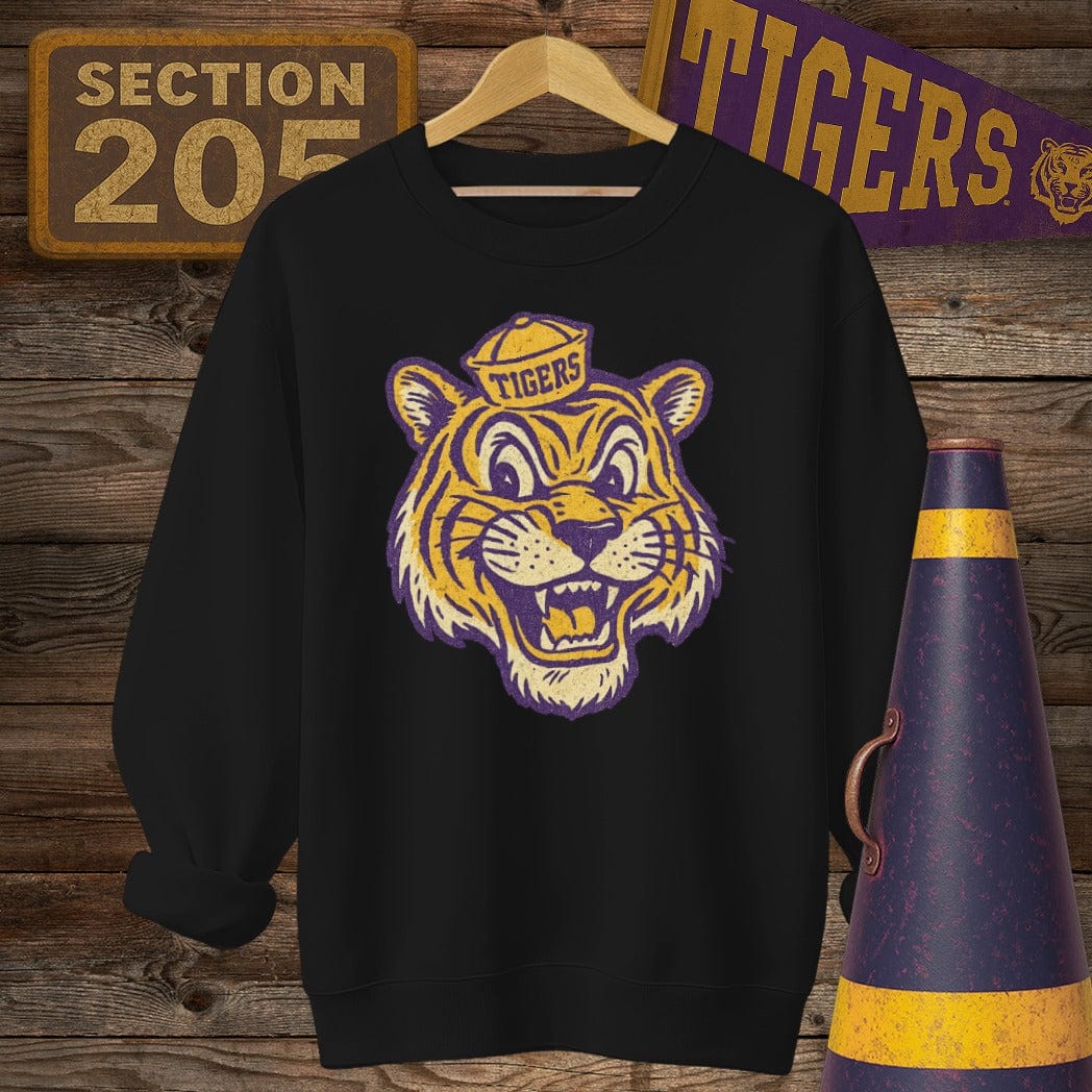 S / Black Louisiana Retro Tiger Game Day Sweatshirt by Laissez Faire Wear